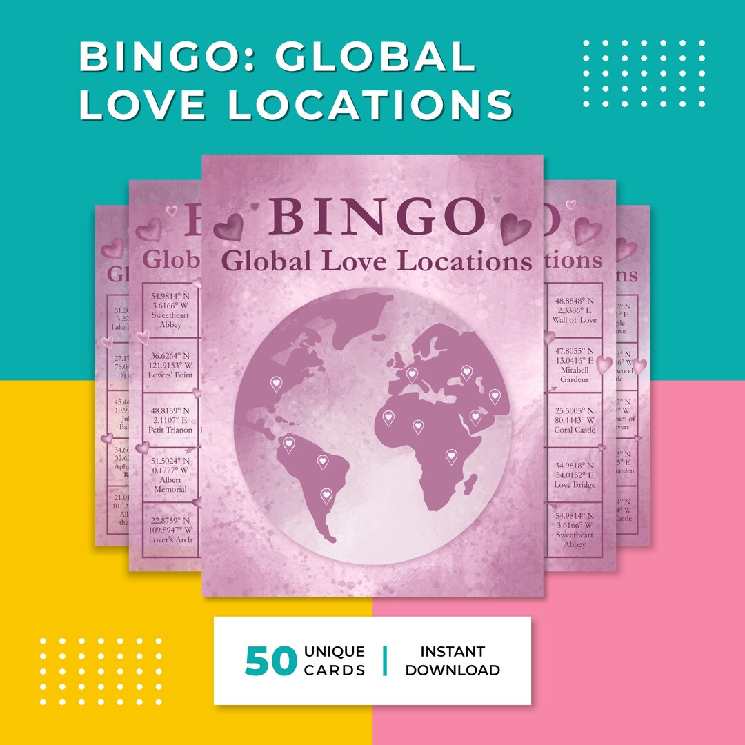 Bingo Global Love Locations, Valentine's Day Game, Galentine's Party ...