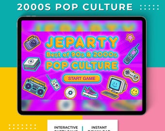 Popcultuur Trivia Game 90s 2000s, Y2K JeParty Quiz, Nostalgia Party Game, Digitale download