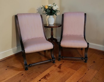 Pair of 19th century chaise longue armchairs, Louis Philippe or Victorian style