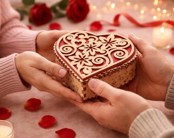 Heart Shaped Gift Box SVG | Valentine Laser Cut File for Wooden Jewelry & Chocolate Box