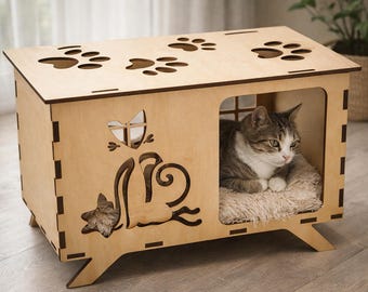 Laser Cut Cat House SVG File | Wooden Pet Bed (Digital File)