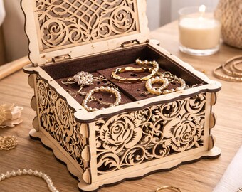 Laser Cut Jewelry Box SVG | Ornate Wooden Storage CNC File | Glowforge | File Digital Download