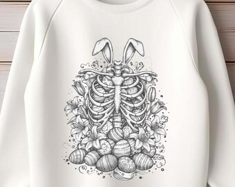 Oster-Skeletthase PNG, gruseliges niedliches Frühlings-Shirt-Design, Sublimations-Digitaldruck, Gothic Ostern PNG für Print on Demand