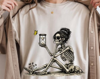 Skeleton Girl PNG, Gothic Skull PNG, Dark Academia PNG, Skeleton Shirt Design, trendige digitale Kunst, Sublimation PNG, Edgy PNG