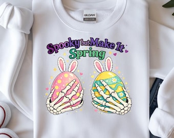 Gruselig aber mach es Frühling Ostern PNG, Skeletthase Ostern Shirt PNG, niedlicher gruseliger Frühlingssublimations-Digitaldruck