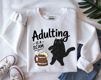 Vuxenlivet är en bluff PNG, rolig kattgrafik, sarkastisk citatskjortadesign, söt katt digital nedladdning, sublimering PNG för T-shirttryck