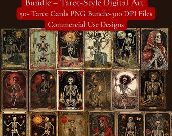 Skelett Tarotkarten PNG Bundle, digitale Tarotkarten Kunst, Gothic Tarot Druck, druckbare Tarotkarten, Okkultes Tarot, Sublimation PNG
