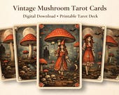 Tarot Card Set, Vintage Tarot Cards, Mushroom Tarot Deck, Digital Tarot Cards, Tarot Card Printable, Tarot Card Art, Sublimation PNG