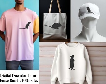 Mouse Silhouette PNG Bundle, Mouse Shape Clipart, Cricut Cutting Files, Black Mouse Designs, Printable PNG Pack, Digital Download