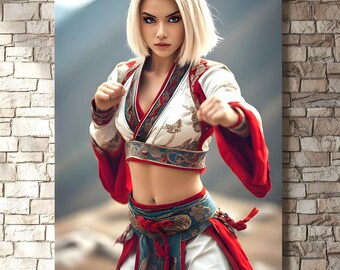 Dojo Decor Featuring Martial Arts Woman, Cinematic Hyperrealism Canvas Print