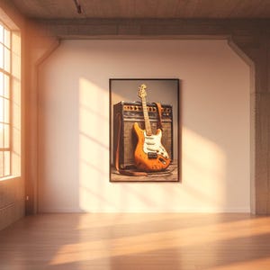 16K HD Electric Guitar Canvas Print, Vintage Amp and Relic Guitar Wall Art, Large Music Room Decor, Gallery Wrap Musician Gift, Retro Canvas image 9