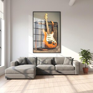 16K HD Electric Guitar Canvas Print, Vintage Amp and Relic Guitar Wall Art, Large Music Room Decor, Gallery Wrap Musician Gift, Retro Canvas image 10