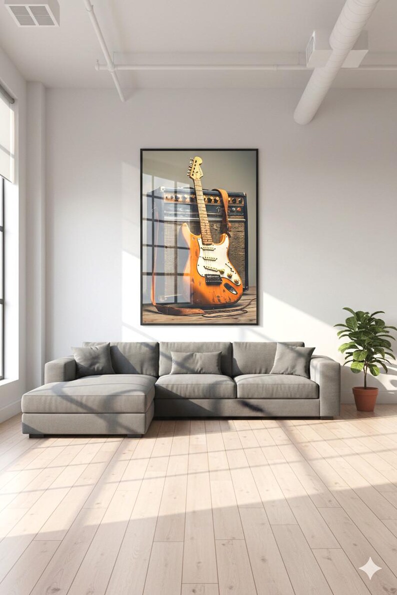 16K HD Electric Guitar Canvas Print, Vintage Amp and Relic Guitar Wall Art, Large Music Room Decor, Gallery Wrap Musician Gift, Retro Canvas image 10