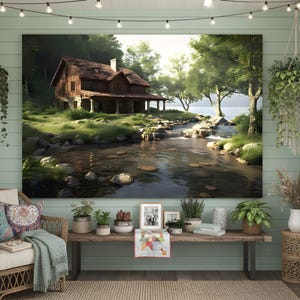 Lakeside Cabin Print | 16K HD Poster Print | Alternative Decor | Unique Wall Decor | Serene Decor | Studio Wall Art | FREE SHIPPING! afbeelding 3