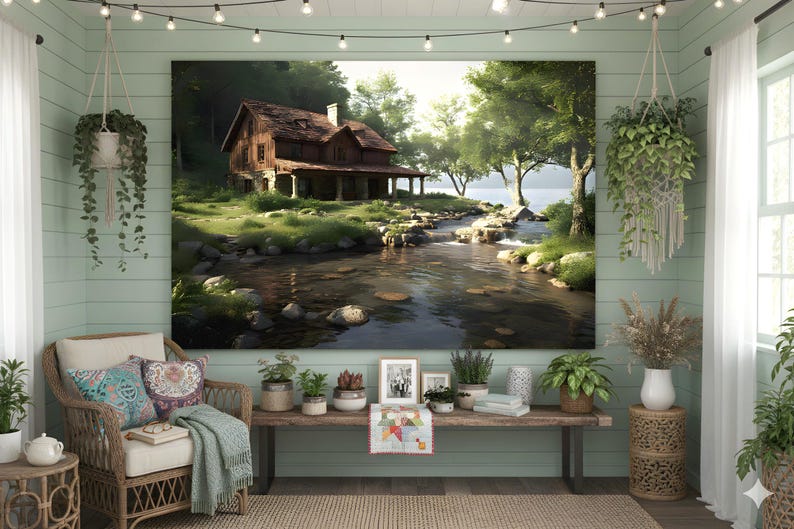 Lakeside Cabin Print | 16K HD Poster Print | Alternative Decor | Unique Wall Decor | Serene Decor | Studio Wall Art | FREE SHIPPING! afbeelding 3