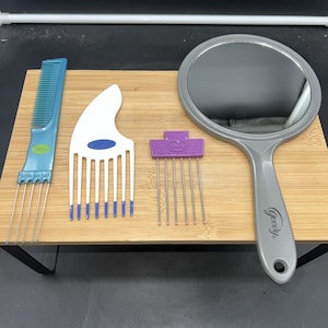 4 Pc Vintage Goody Hair Pick Pics Lift Comb Tease Retro 80s 90s Mirror Set
