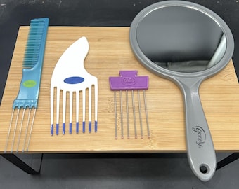 Juego de 4 piezas de peines para el cabello estilo vintage Goody, peines para levantar y cardar, estilo retro de los años 80 y 90, con espejo.