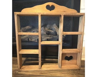 Vtg 90s Wooden Heart Cutout Shadow Box Trinket Wall Shelf Cottage Country Home