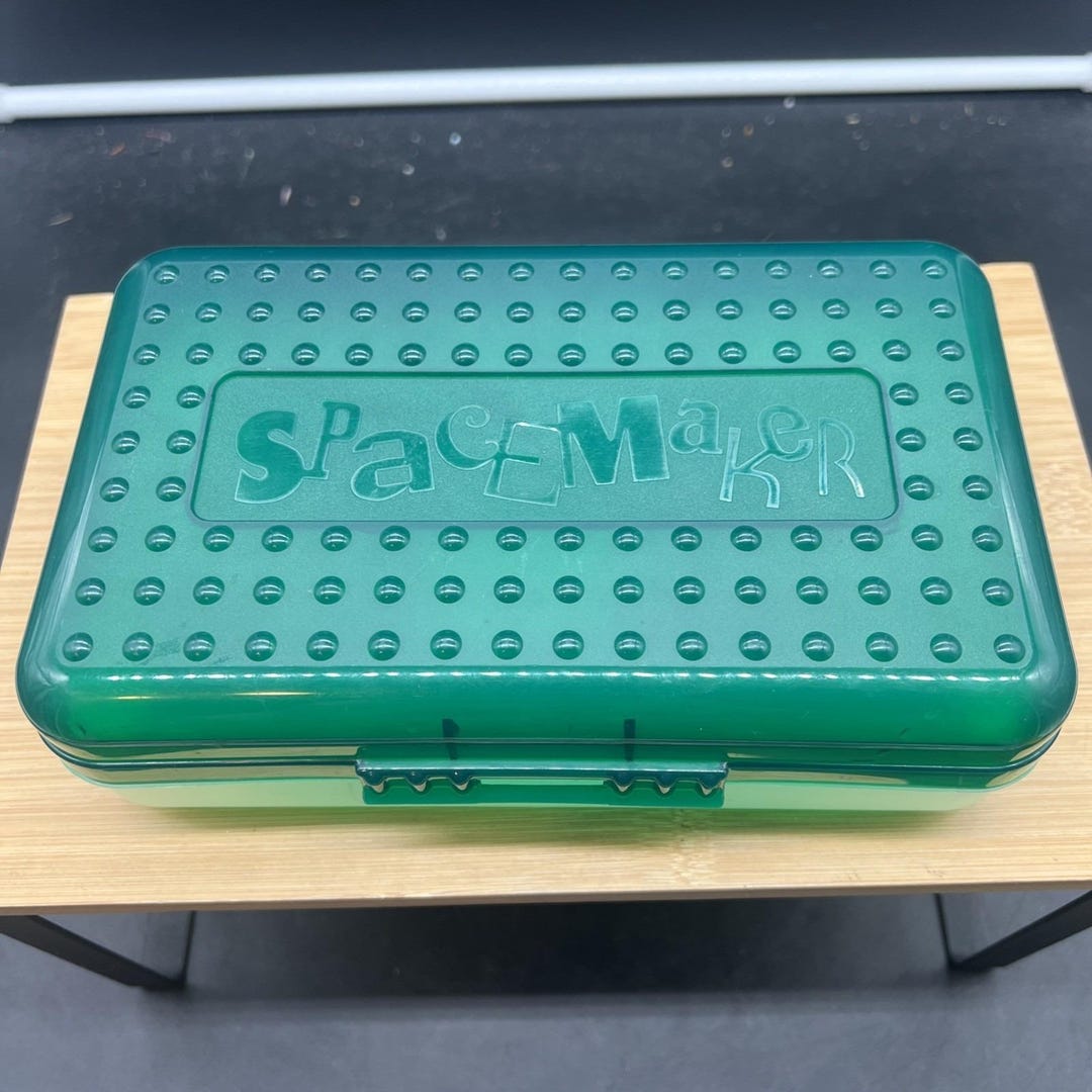 Spacemaker Box Plastic Kids Vintage Spacemaker Pencil Storage Box Green & Clear School Box Plastic ...