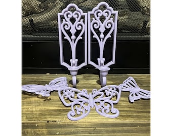 Apliques de parede vintage Homco em plástico, borboletas, estilo Hollywood Regency, 1982, cor lavanda.