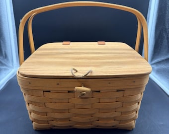 Longaberger 1997 Vintage Liten Picknickkorg Tailgate Romantiskt Camping Strand Barn