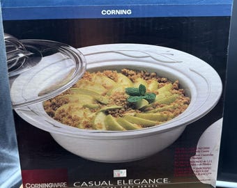 VTG Corning Ware Casual Elegance White Flora Round Casserole Dish Glass Lid NEW