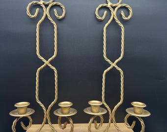 VTG 70er Jahre PR Gold Twisted Metallseil Wandlampen Hollywood Regency 15 "groß