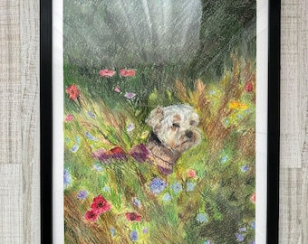 Custom Pet Portrait from photo, Personalized Remembrance Drawing, Handmade Pastel Pet Illustration