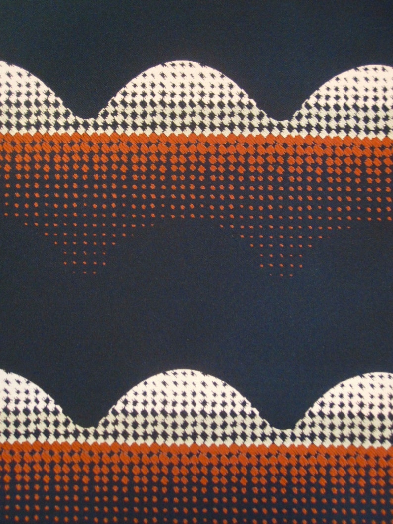 Vintage Mod 70s Fabric Large Wall Hanging Dark Pine Green Satin w Burnt Orange Ivory Pop Pattern.