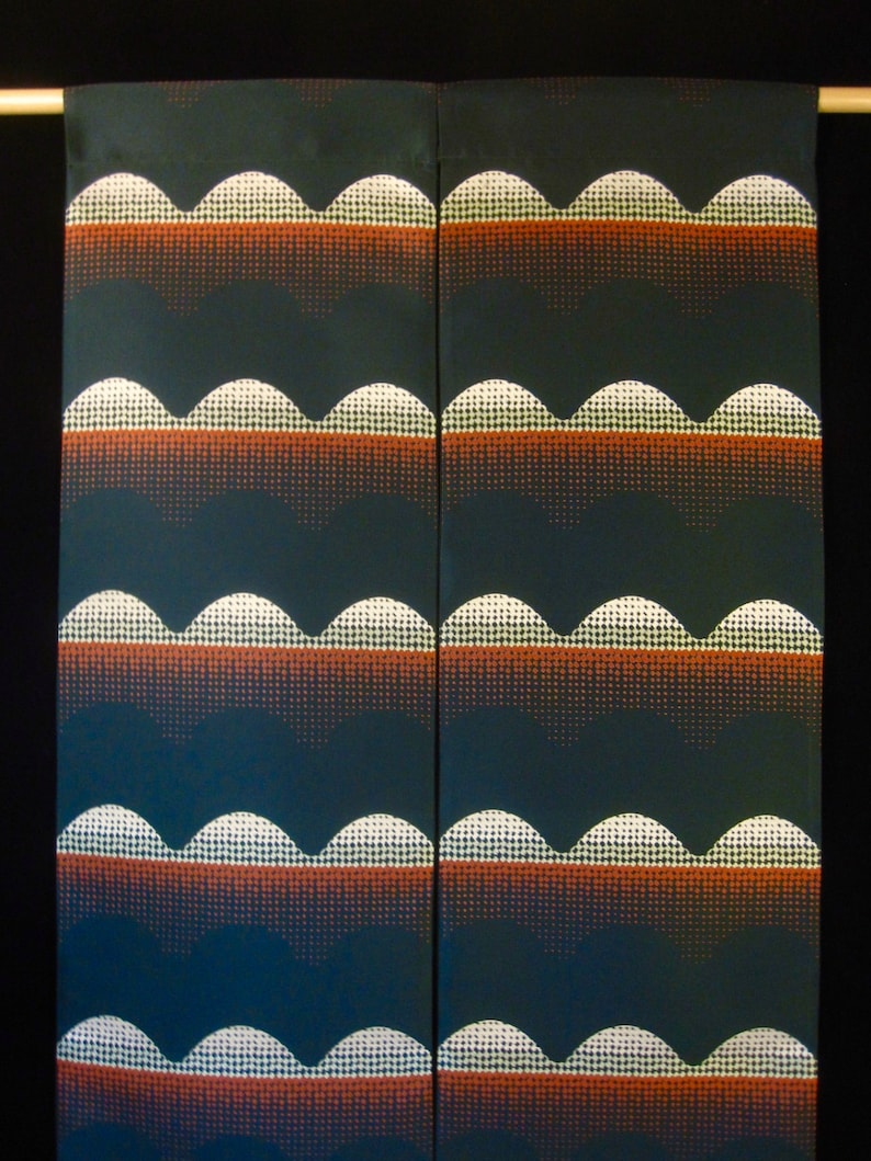 Vintage Mod 70s Fabric Large Wall Hanging Dark Pine Green Satin w Burnt Orange Ivory Pop Pattern.