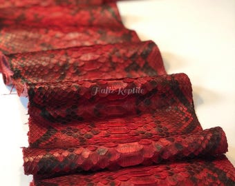 Peau de cuir de python véritable | Ventre réticulé rouge foncé non blanchi provenant d'une tannerie indonésienne