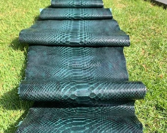 Genuine Python Leather Skin | Dark Teal Green Reticulated Belly Skin Unbleached from Indonesian Tannery
