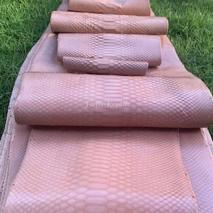 Genuine Python Leather Skin | Light Peach Borneo Belly Skin Bleached from Indonesian Tannery