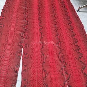 Puede incluir: Se muestran varias hojas de piel de reptil roja y negra. El material tiene un patrón texturizado y escamoso. El texto "Jafiz Reptile" es visible en la parte inferior central de la imagen. Las hojas están dispuestas una al lado de la otra.