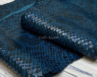 Echte Pythonlederhaut | Blaue natürliche burmesische Rückhaut ungebleicht aus indonesischer Gerberei