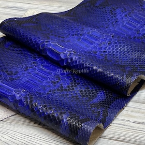 Äkta pytonläder | Mörkblått nätliknande magskinn oblekt från indonesiskt garveri