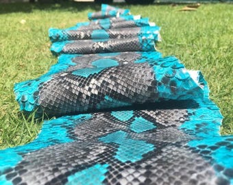 Genuine Python Leather Skin | Blue and Grey Reticulated Back Skin Unbleached from Indonesian Tannery