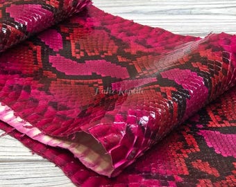 Genuine Python Leather Skin | Hot Pink Reticulated Back Skin Unbleached from Indonesian Tannery
