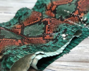 Genuine Python Leather Skin | Teal Green Reticulated Back Skin Unbleached from Indonesian Tannery