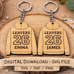 Portachiavi con felpa per laurea SVG / Portachiavi Leavers 2026 File per taglio laser / Felpa con nome personalizzato SVG / File DXF per incisione laser