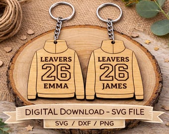 Graduation Hoodie Keychain SVG | Leavers 2026 Keychain Laser Cut File | Personalized Name Hoodie SVG | DXF Laser Engraving File