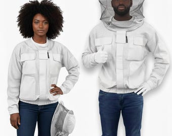 Chaqueta de apicultura con velo – Chaqueta transpirable de algodón para apicultores, traje protector para hombres y mujeres, ropa de apicultura ventilada.