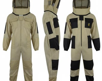 Professional 3-Layer Ventilated Beekeeping suit with Fencing Veil – Breathable Protective Gear for Men & Women Khaki black