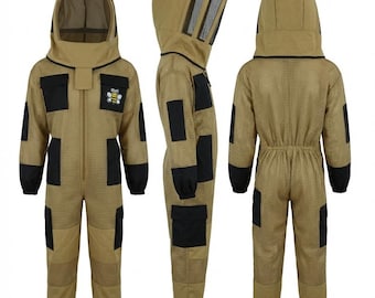 Professional 3 Layer Ventilated Beekeeping, Bee beekeeper Suit with Fencing Veil – Breathable Protective Gear for Men & Women khaki