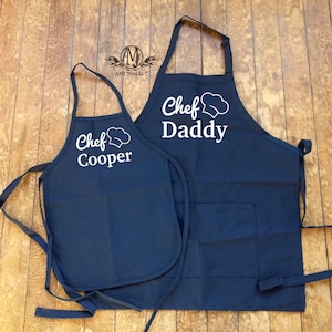 Matching Father Son Aprons Personalized Daddy and Me Cooking Aprons Fathers Day Gift for Dad from Kids Custom Head Chef and Sous Chef Aprons image 5