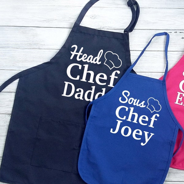 Chef and Sous Chef Apron Personalized Father Son Cooking Apron Gift for Dad Matching Aprons Mens Apron Kids Apron