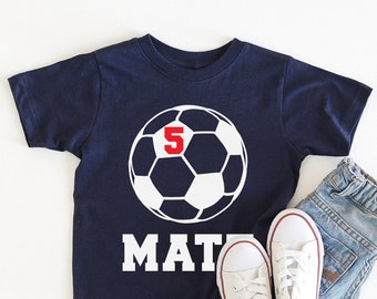 Soccer Birthday Shirt Boy 5th Birthday Shirt Personalized Sports Party Toddler Tee Custom Name and Number 6th Birthday TShirt