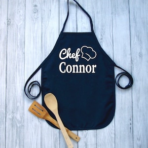 Personalized Kids Apron Boys Blue Cooking Apron Kid Baking Apron Personalized Gift for Kids Childrens Custom Apron