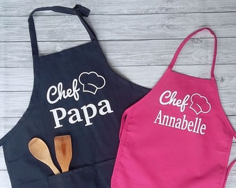 Father Daughter Matching Cooking Aprons Matching Adult and Kids Chef Apron Set Personalized Fathers Day Gift From Daughter Dad Grandpa