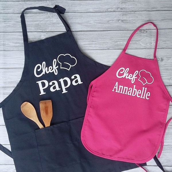 Father Daughter Matching Cooking Aprons Adult and Kid Chef Apron Set Personalized Fathers Day Gift for Dad Grandad From Kids